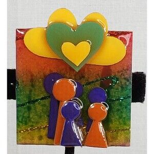 Vintage 1980's 3-D  By Lucinda People Pins Brooch Family Hearts Love Brooch